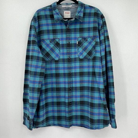 Levi's Men's Blue Plaid Standard Fit Long Sleeve Collared Button-Up Shirt XXL - Picture 1 of 5